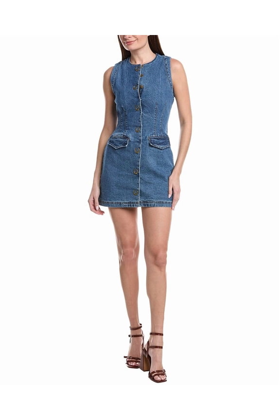 womens Western Buttons Mini Dress, 8, Blue