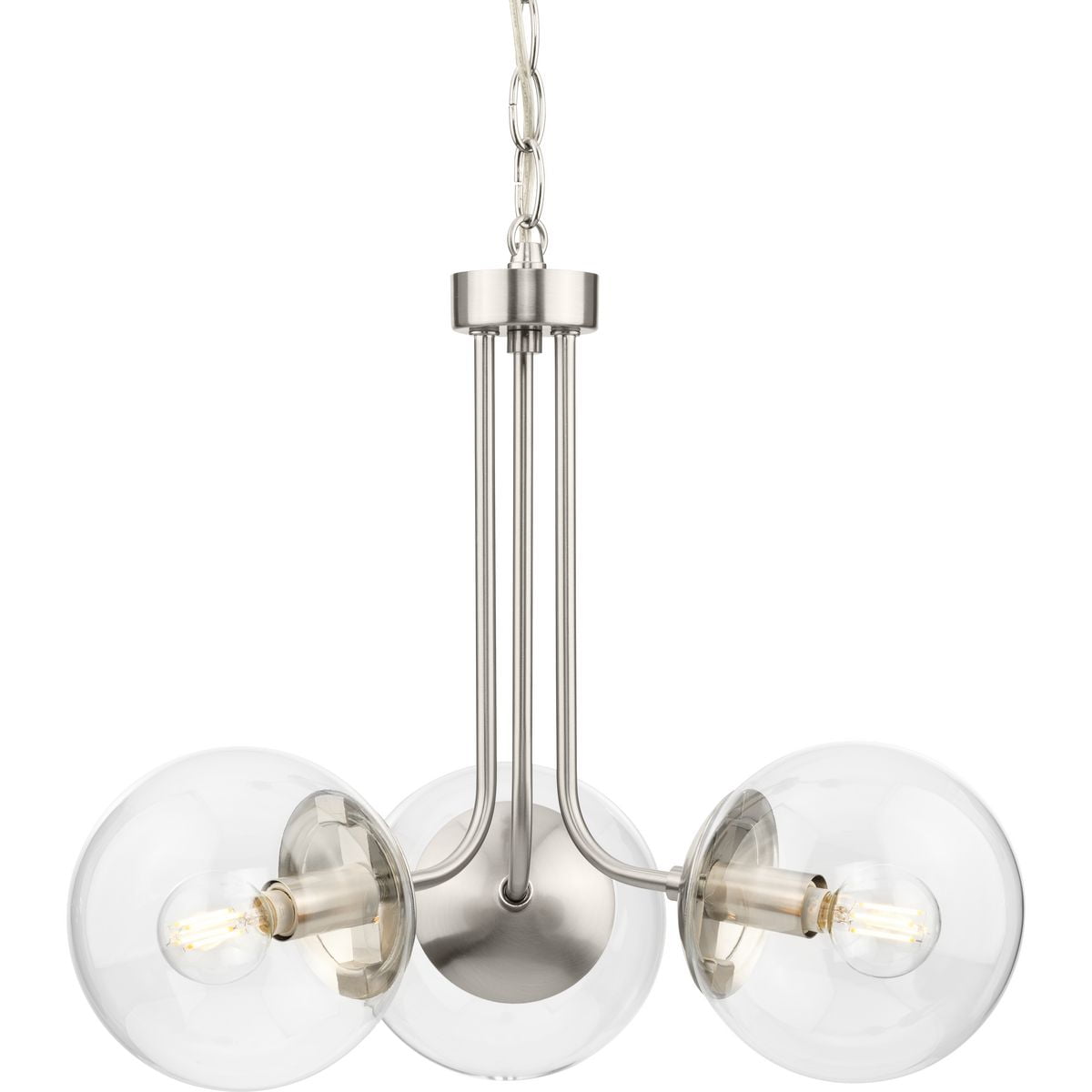 Avec Merrit Collection 3-Light Brushed Nickel Contemporary Chandelier with Clear Glass Globe Shades