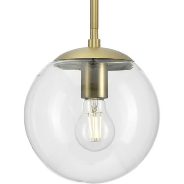 Avec Merrit Collection Modern Brushed Gold Pendant Light with Clear Glass Globe
