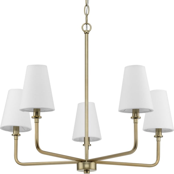 Avec Payton Collection 5-Light Contemporary Champagne Bronze Chandelier with White Fabric Shades