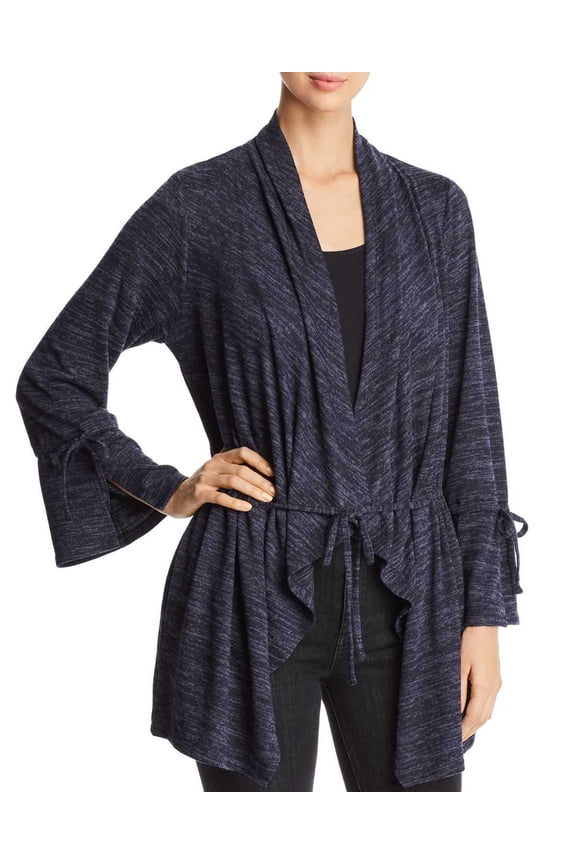 Women’s Marled Knit Drawstring Cardigan Sweaters, Navy, Large