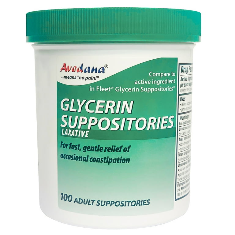 Avedana Glycerin Suppositories 100ct Adult Size Laxative Suppositories for Men and Women Fast and Gentle Relief Suppositories for Constipation