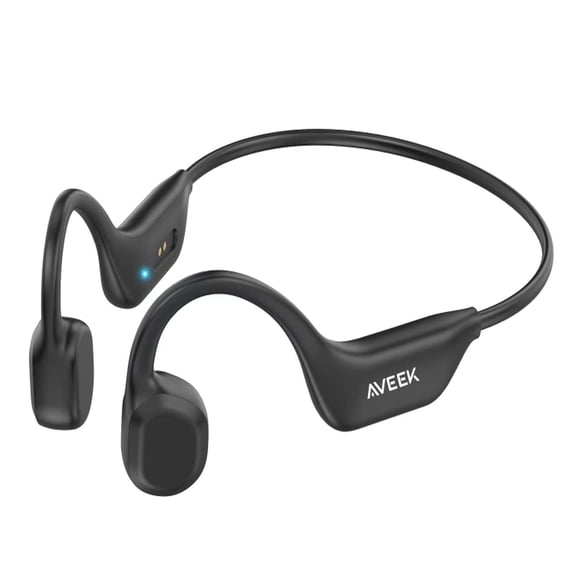 Aveek Black Bone Conduction Open Ear Headphones Wireless 10H Playtime Waterproof for Sports Running Cycling