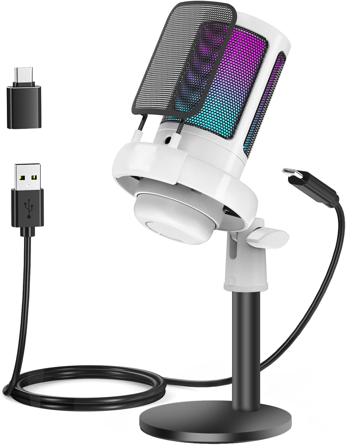 Aveek Gaming Microphone, Podcast Condenser Mic, Streaming Mute Button, Twitch, Online Chat, PC Gamer RGB Computer Microphone, Streaming and Podcasting