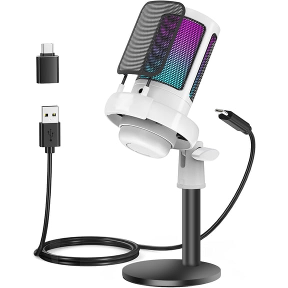 Aveek Gaming Microphone, Podcast Condenser Mic, Streaming Mute Button, Twitch, Online Chat, PC Gamer RGB Computer Microphone, Streaming and Podcasting