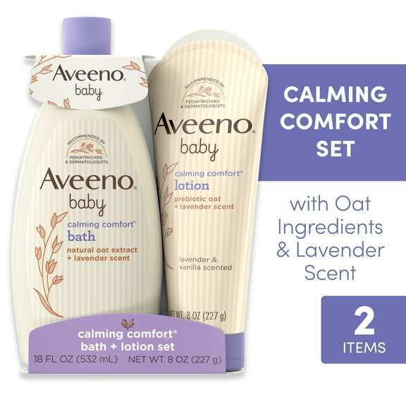 Aveeno Baby Calming Comfort Bedtime Unisex Infant Baby Gift Set with Wash and Lotion, Lavender Scent, 2 Items