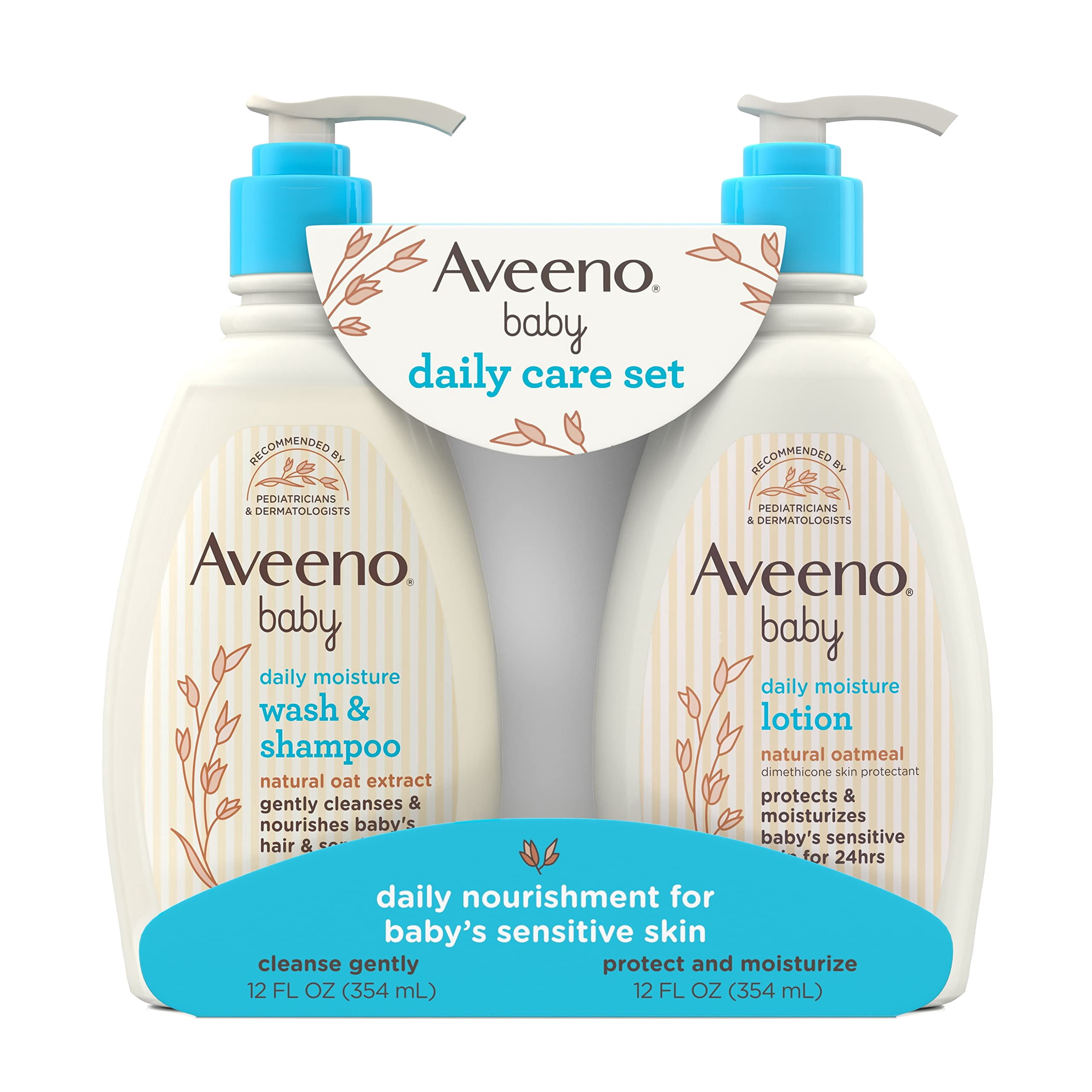 Aveeno Baby Daily Care Gift Set with Oat Extract & Prebiotic Oat, Contains Daily Moisturizing Body Lotion & Gentle 2-in-1 Baby Bath Wash & Shampoo, Hypoallergenic & Paraben-Free, Two Pack