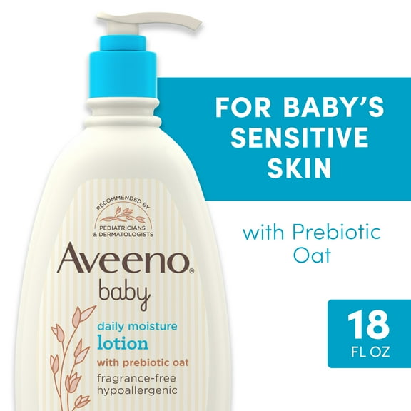 Aveeno Baby Daily Moisture Body Lotion, Sensitive Skin, Prebiotic Oatmeal, 18 fl. oz