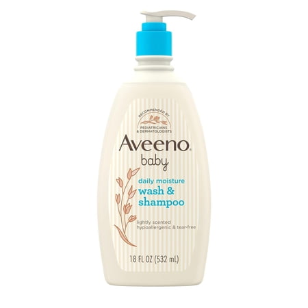 Aveeno Baby Daily Moisture Gentle Body Wash and Shampoo with Oat Extract Lightly Scented, 18 oz, Pack of 2