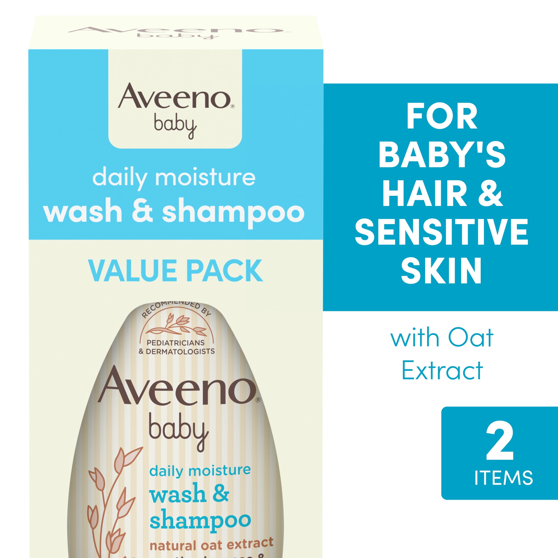 Aveeno Baby Daily Moisture Wash & Shampoo with Oat Extract, 2 x 12 fl. oz