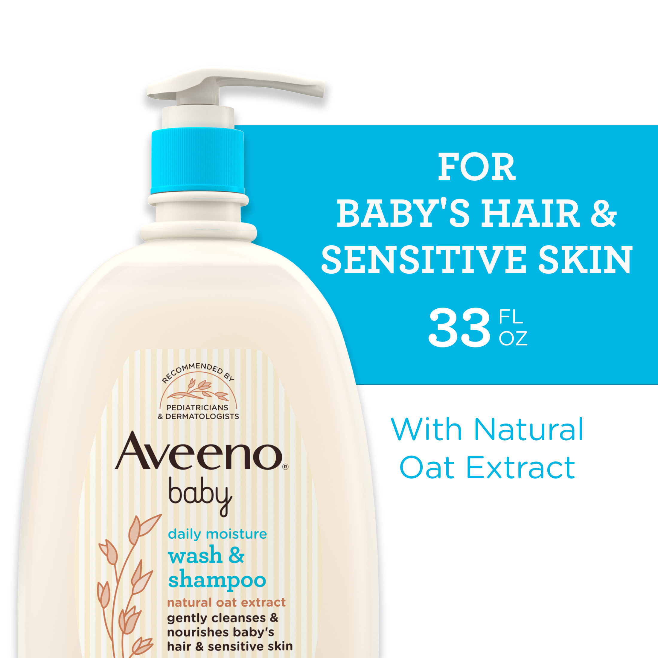 Aveeno Baby Daily Moisture Wash & Shampoo, Oat Extract, 33 fl. oz - image 1 of 16