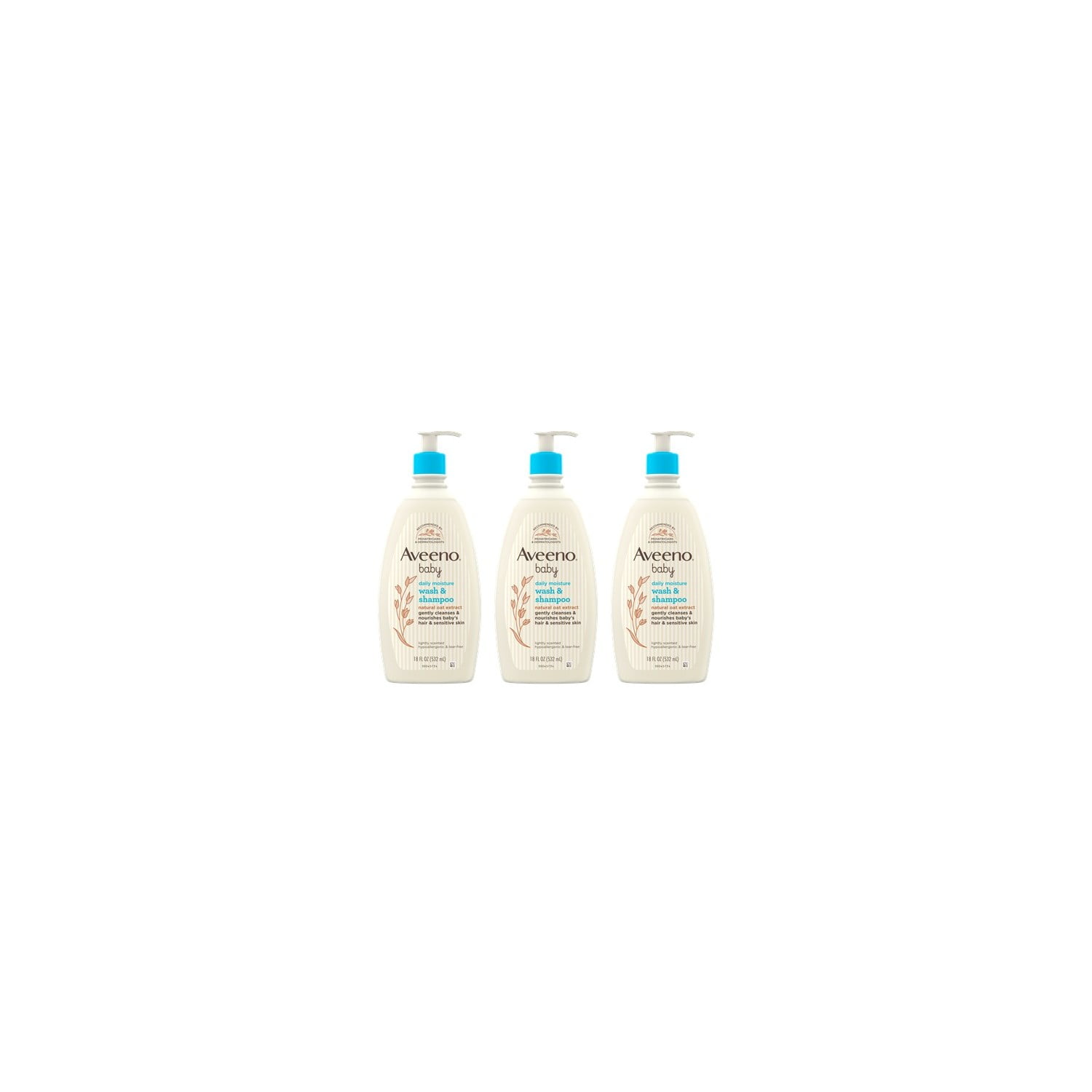 Aveeno Baby Gentle Wash & Shampoo, Natural Oat Extract, 3 x 18 fl. oz