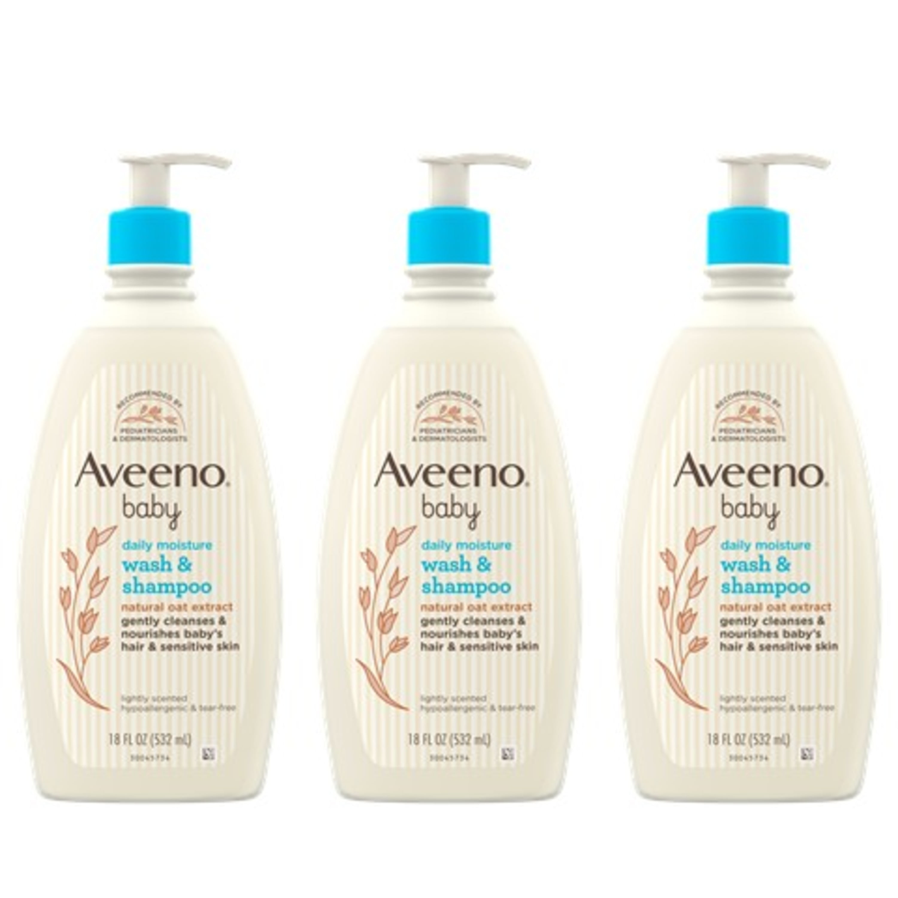 Aveeno Baby Gentle Wash & Shampoo, Natural Oat Extract, 3 x 18 fl. oz