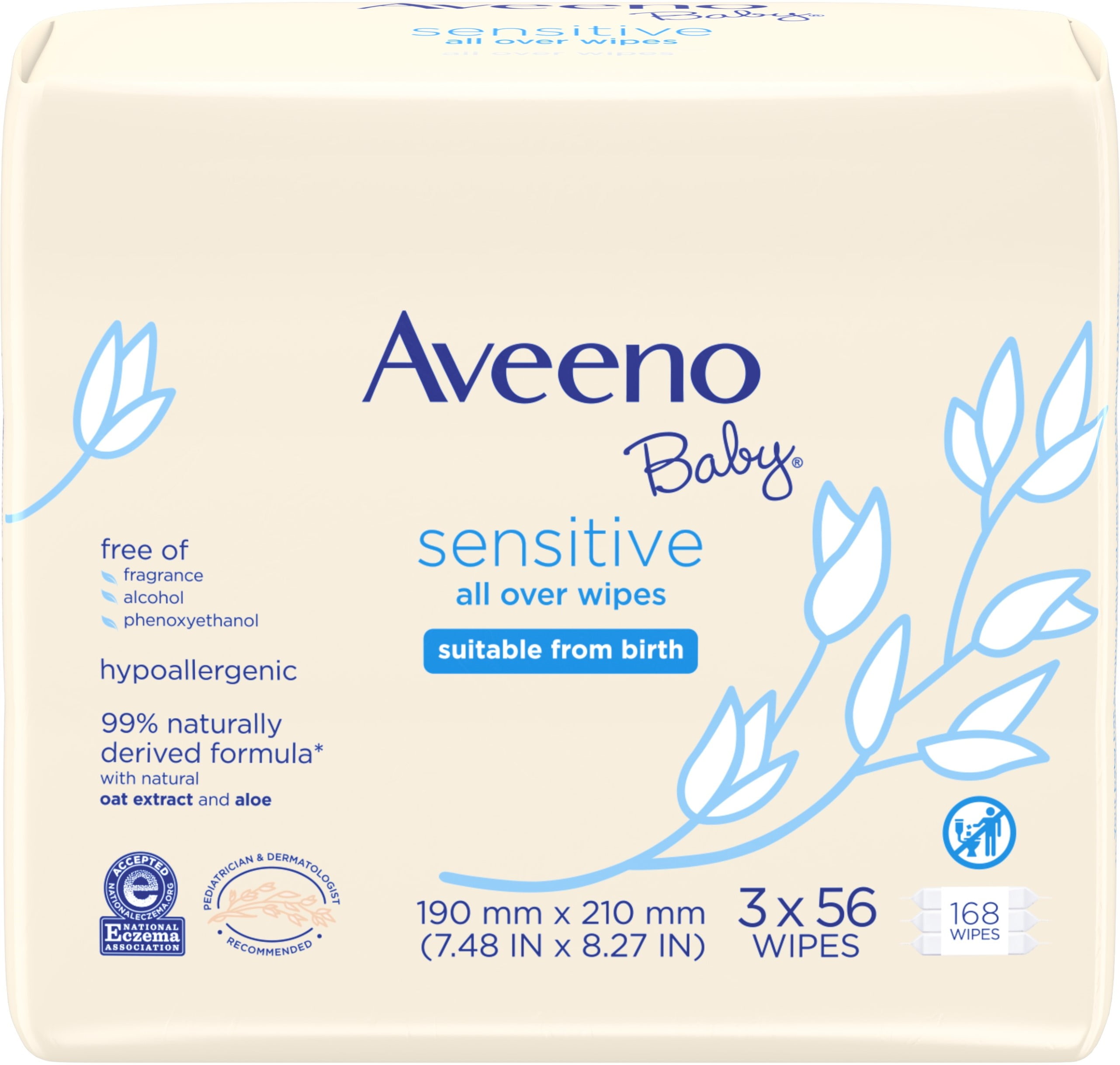 Aveeno Baby Sensitive All Over Wipes, Hypoallergenic & Fragrance-Free, 168 ct, 1 ea (Pack of 2)