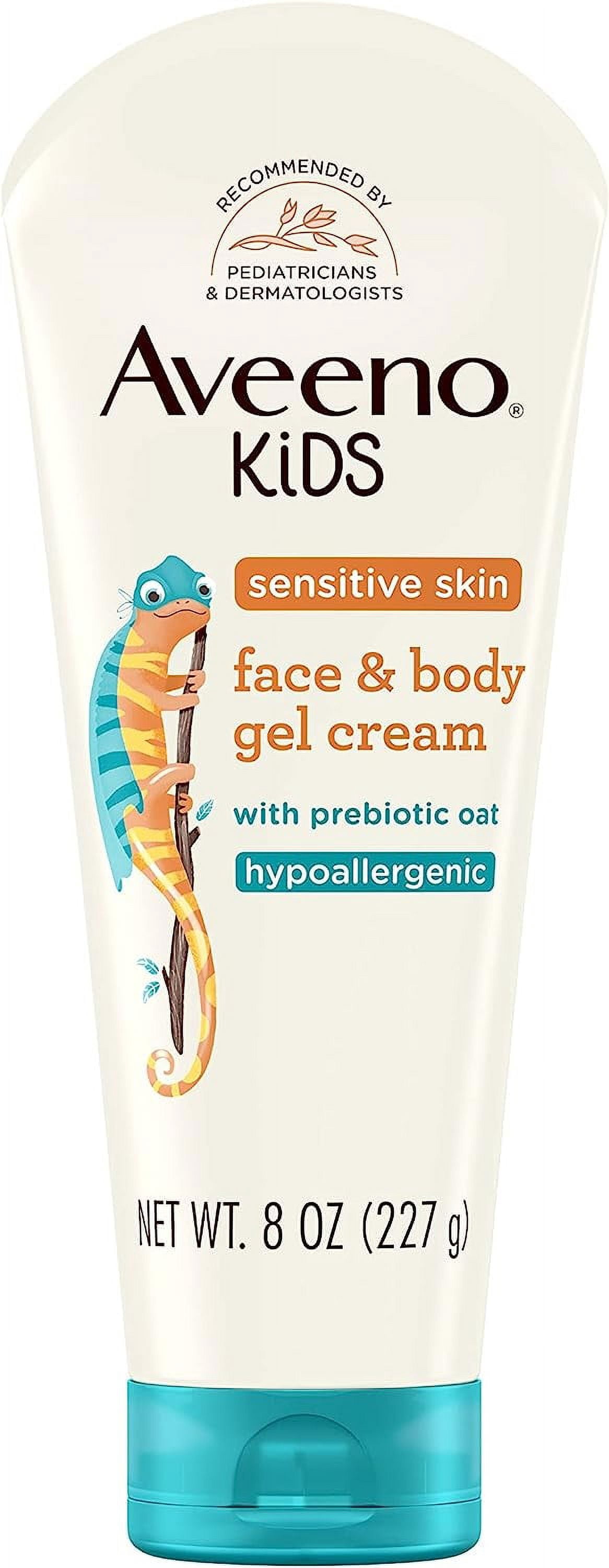 Aveeno Baby Sensitive Skin Face & Body Gel Cream for Kids with Prebiotic Oat, Clinically Proven 24 Hour Hydration for Soft Skin, Quick Drying and Lightweight, Hypoallergenic, 8 oz