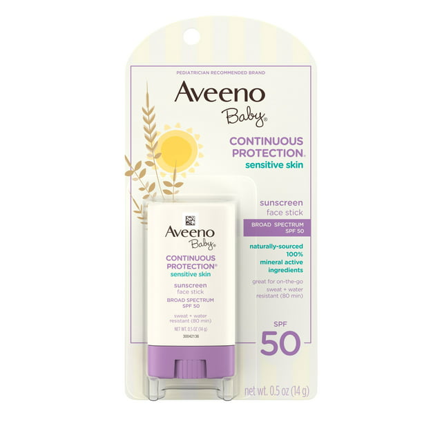 Aveeno Baby Sensitive Skin SPF 50 Mineral Sunscreen Face Stick, 0.5 oz