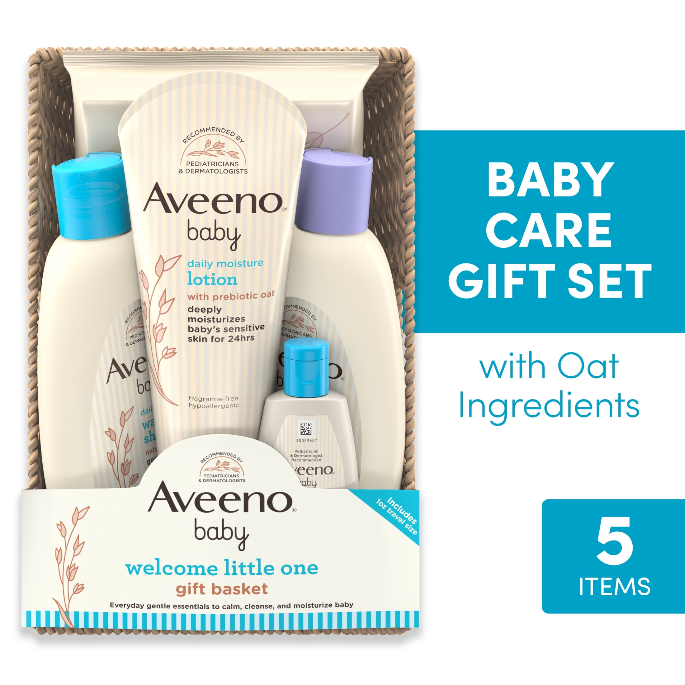 Aveeno Baby Welcome Little One Gift Set with Baby Wash Shampoo Wipes and Lotion for Sensitive Skin 5 full size items