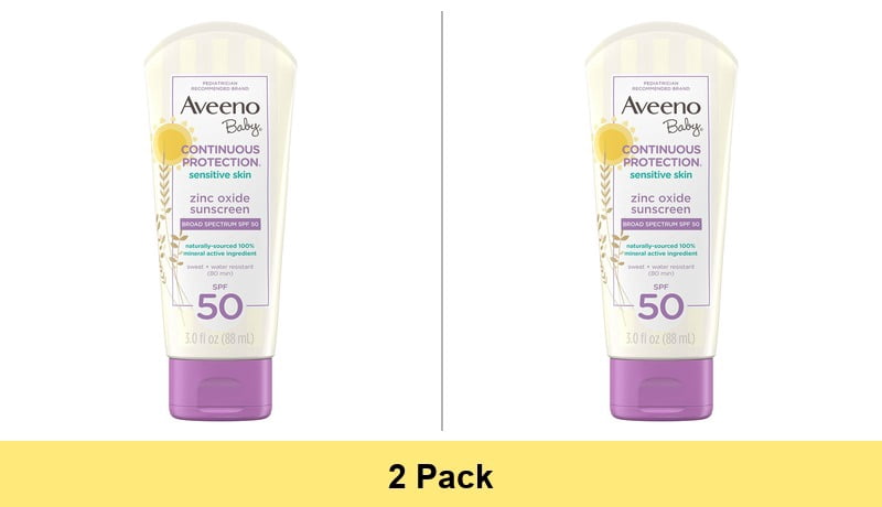 Aveeno Baby Zinc Oxide Mineral Sunscreen Lotion, SPF 50, 3 fl. oz - 2 Pack