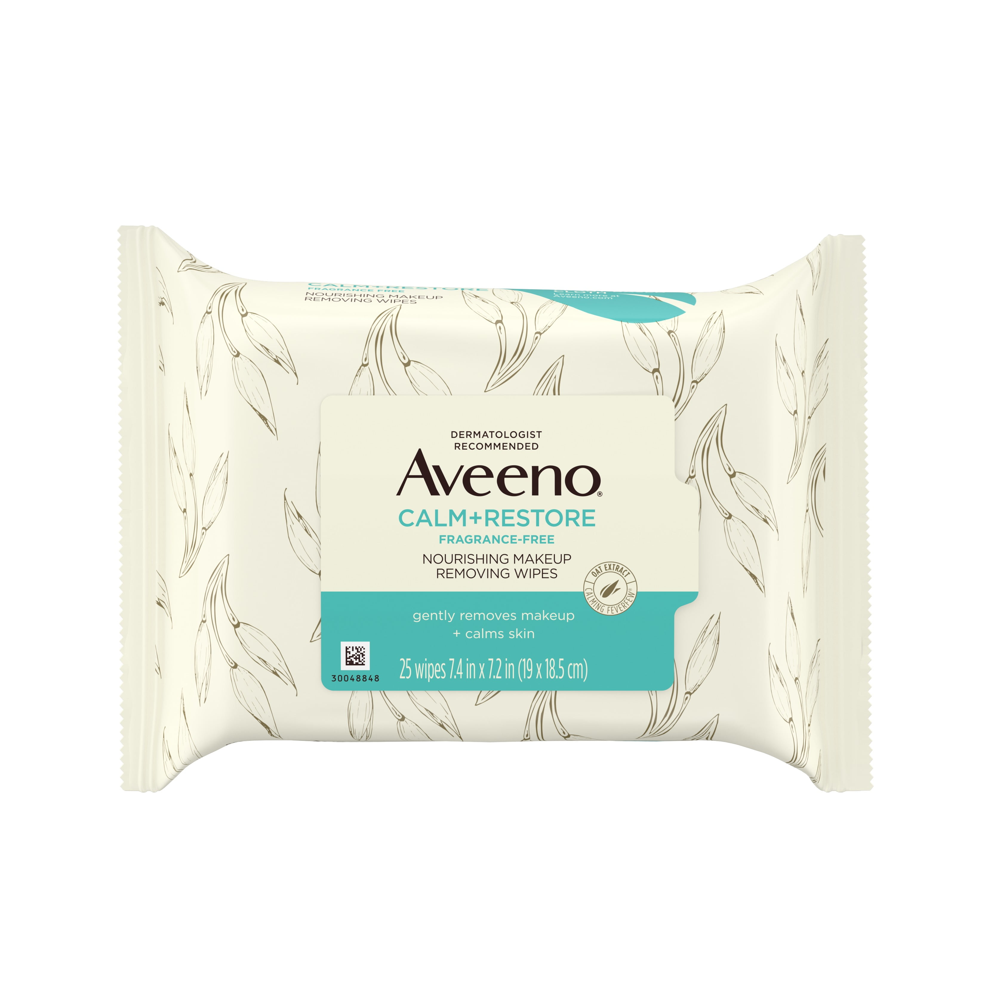 Aveeno Calm + Restore Nourishing Makeup Remover Face Wipes, 100% Plant-Based Cloth, Fragrance-Free Facial Towelettes, 25 ct (Pack of 3)