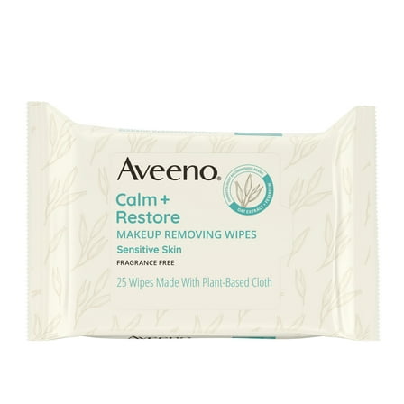 Aveeno Calm + Restore Unscented Makeup Remover Facial Wipes, 25 Count