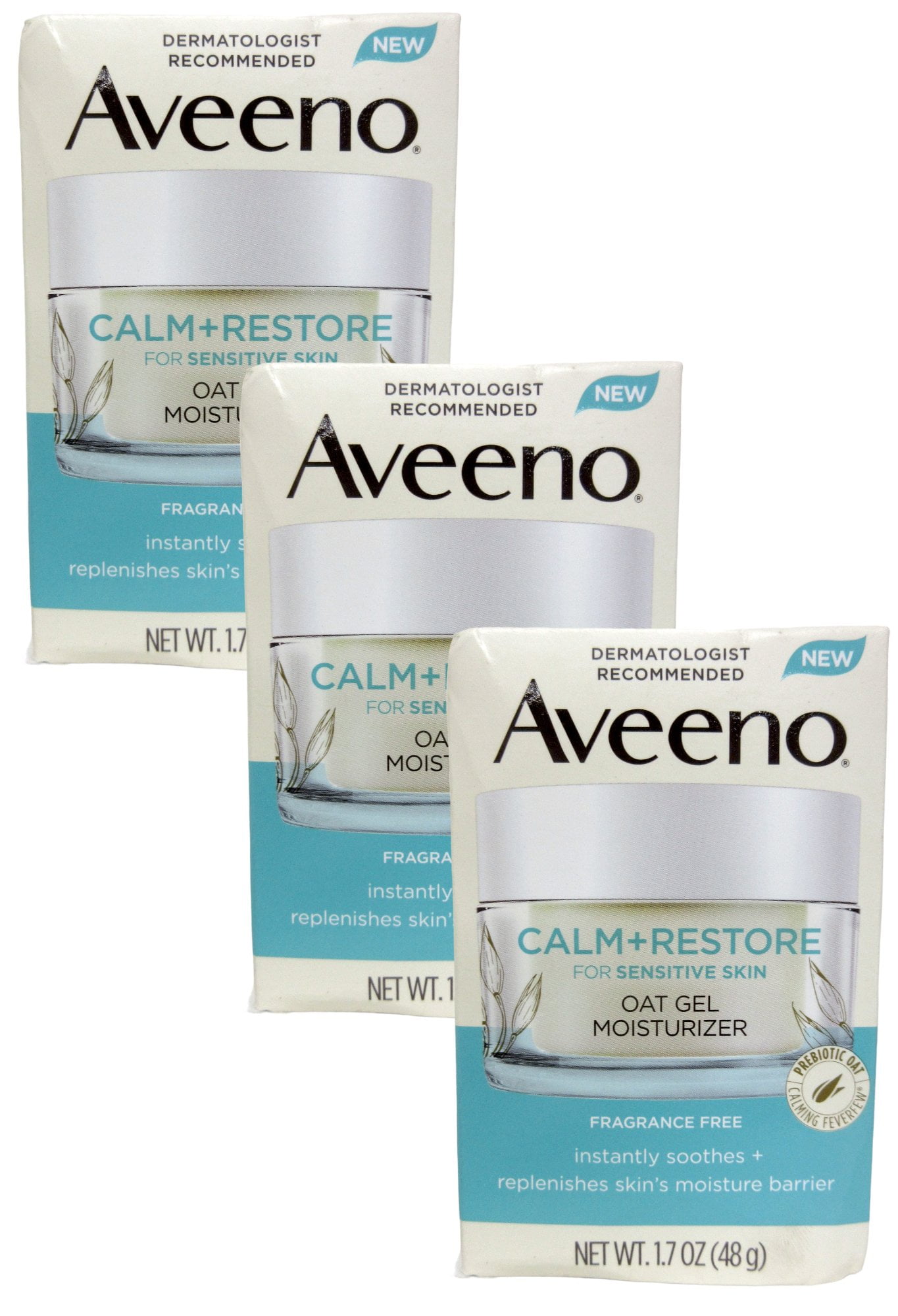 Aveeno Calm + Restore Oat Gel Facial Moisturizer for Sensitive Skin, Lightweight Gel Cream Face Moisturizer, 1.7 oz 1 Ea (Pack of 3)