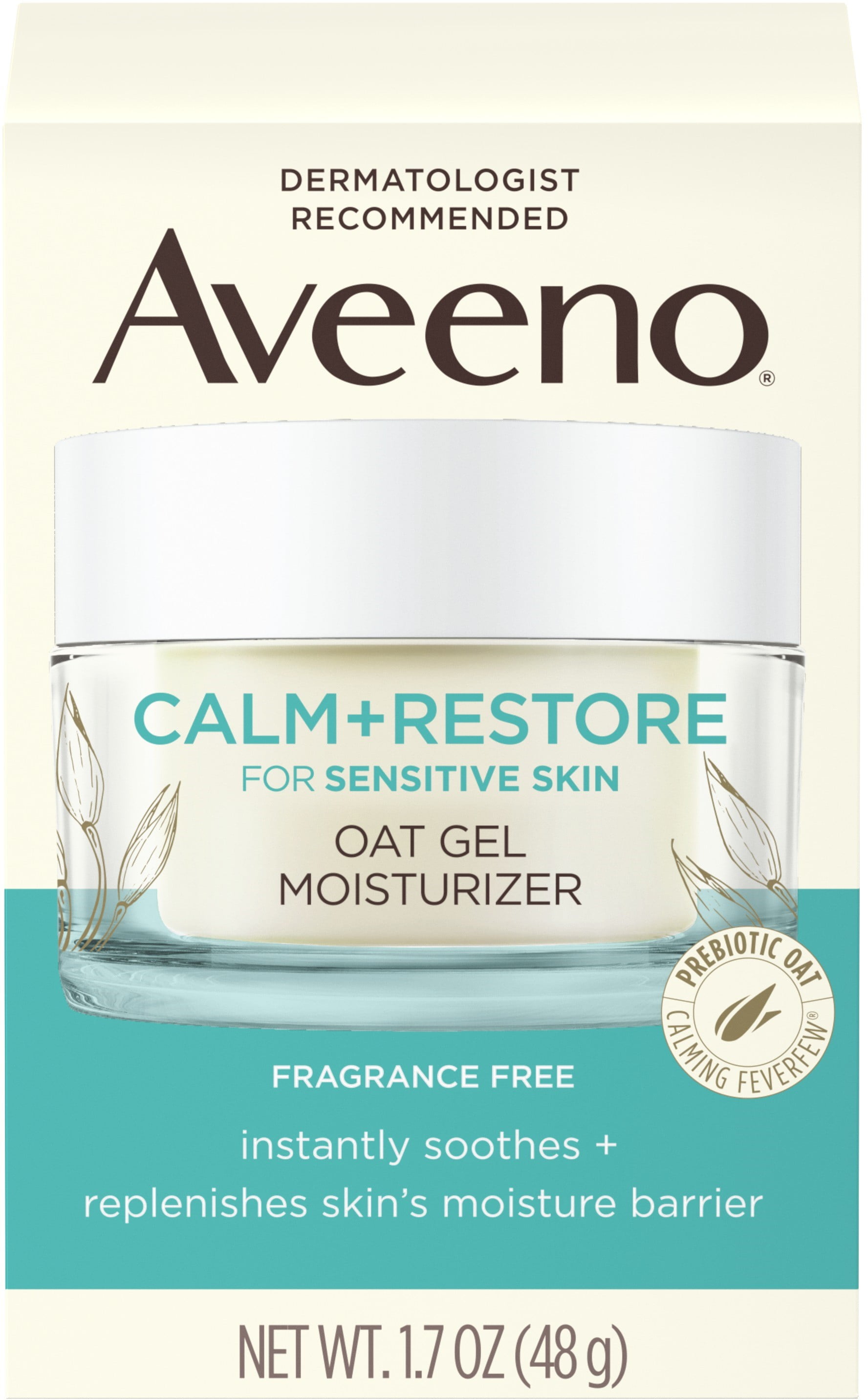 Aveeno Calm + Restore Oat Gel Facial Moisturizer for Sensitive Skin, Lightweight Gel Cream Face Moisturizer, 1.7 oz 1 ea (Pack of 6)