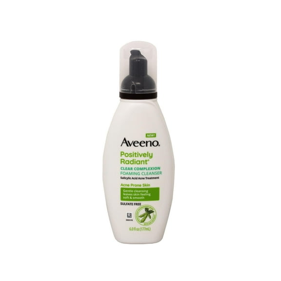 Aveeno Clear Complexion Foaming Oil-Free Facial Cleanser with Soy Extract & 0.5% Salicylic Acid, Acne Treatment Face Wash for Acne-Prone Skin, Sulfate-Free & Hypoallergenic, 6 fl. Oz