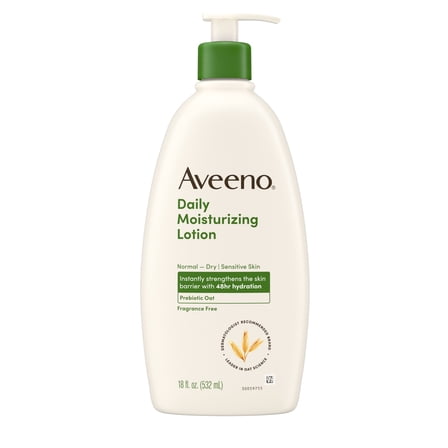 Aveeno Daily Moisturizing Body Lotion and Facial Moisturizer for Face, Body and Dry Skin, 18 fl oz