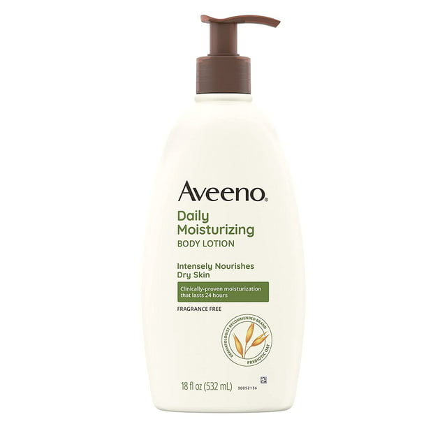 Aveeno Daily Moisturizing Body Lotion with Soothing Oat and Rich Emollients to Nourish Dry Skin, Fragrance-Free, 18 fl. oz 18 Fl Oz (Pack of 1)