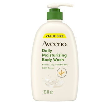 Aveeno Daily Moisturizing Soap, Dry Skin Body Wash and Scrub with Prebiotic Oat, 33 fl oz