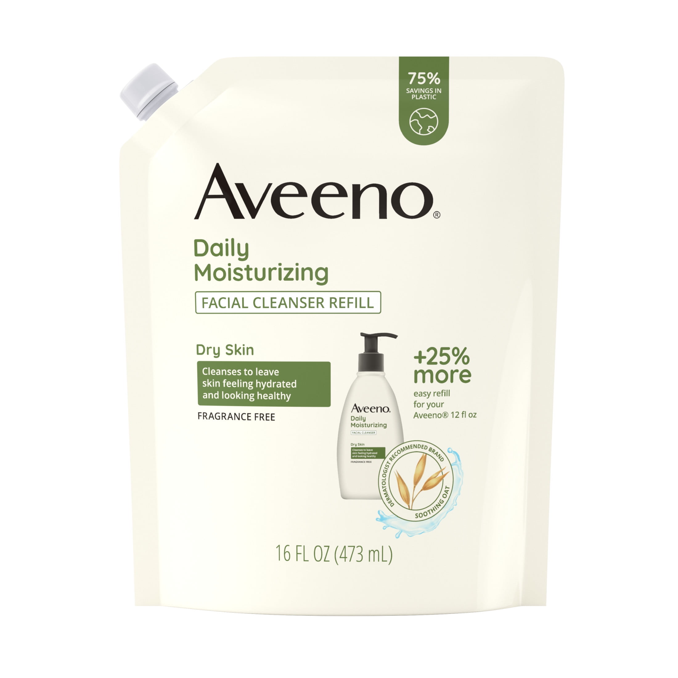 Aveeno Daily Moisturizing Face Wash Refill, Soothing Oat Facial Cleanser, 16 oz
