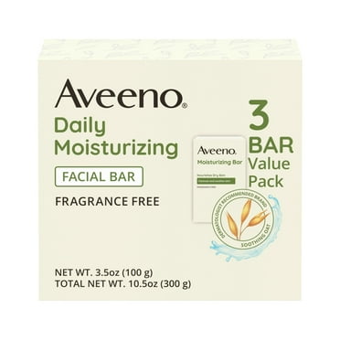 Aveeno Daily Moisturizing Facial Cleanser Bar, Face Wash for Dry Skin, 3.5 oz, 3 Pack