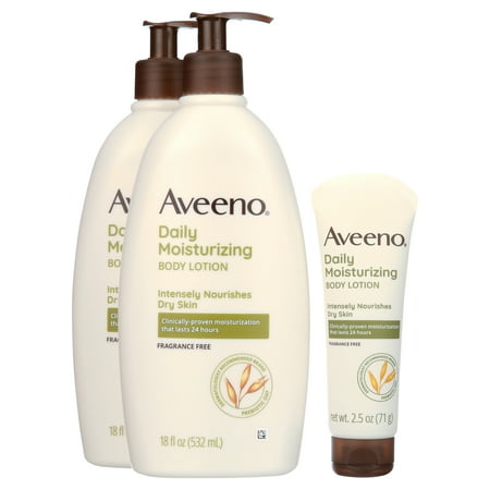 Aveeno Daily Moisturizing Lotion (18 Fluid Ounce, 2 Pack with 2.5 Ounce Tube)