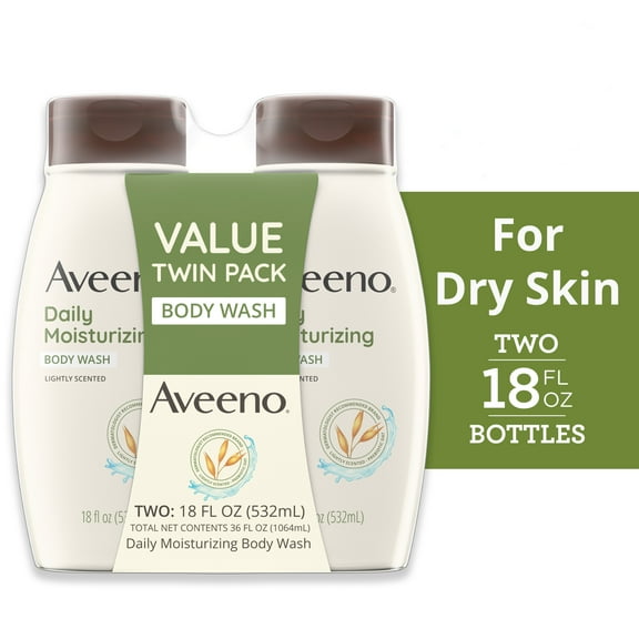Aveeno Daily Moisturizing Oat Body Wash for Dry Skin, Soap Free,18 fl oz x 2