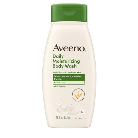 Aveeno Daily Moisturizing Dry Skin Body Wash Soap, Prebiotic Oat Shower Gel, 18 fl oz
