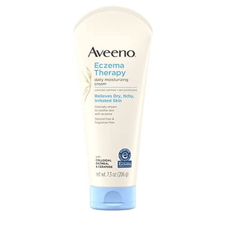 Aveeno Eczema Therapy Daily Moisturizing Cream for Sensitive Skin, Soothing Lotion with Colloidal Oatmeal for Dry, Itchy, and Irritated Skin, Steroid-Free and Fragrance-Free, 7.3 oz (Packing May Vary)