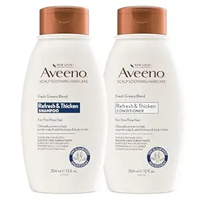 Aveeno Fresh Greens Shampoo + Conditioner with Rosemary, Peppermint & Cucumber to Thicken & Nourish, Clarifying & Volumizing Shampoo for Thin or Fine Hair, Paraben-Free, 12 Fl Oz, 2 Count (Pack of 1)