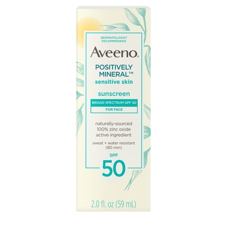 Aveeno Positively Mineral Sensitive Face Sunscreen SPF 50, 2 fl. oz