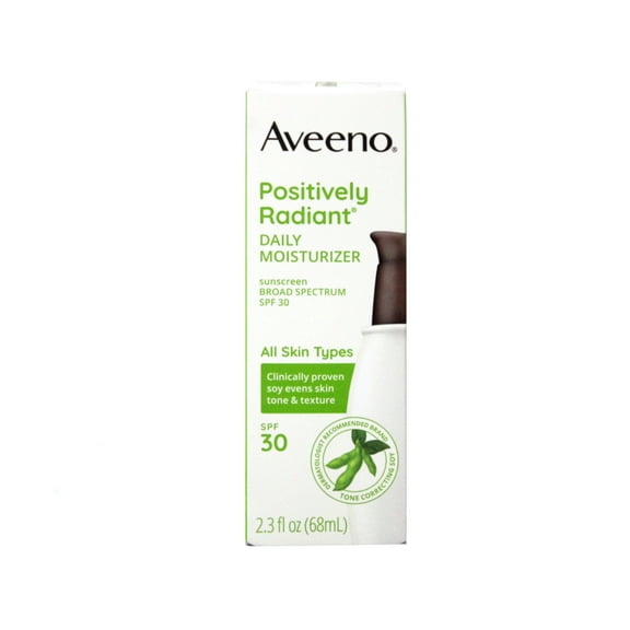 Aveeno Positively Radiant Daily Face Moisturizer Broad Spectrum SPF 30, 2.3 Fl. Oz. Hypoallergenic And Noncomedogenic