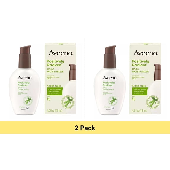 Aveeno Positively Radiant Daily Face Moisturizer Lotion with SPF 15, 4 oz - 2 Pack