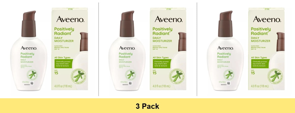 Aveeno Positively Radiant Daily Face Moisturizer Lotion with SPF 15, 4 oz - 3 Pack