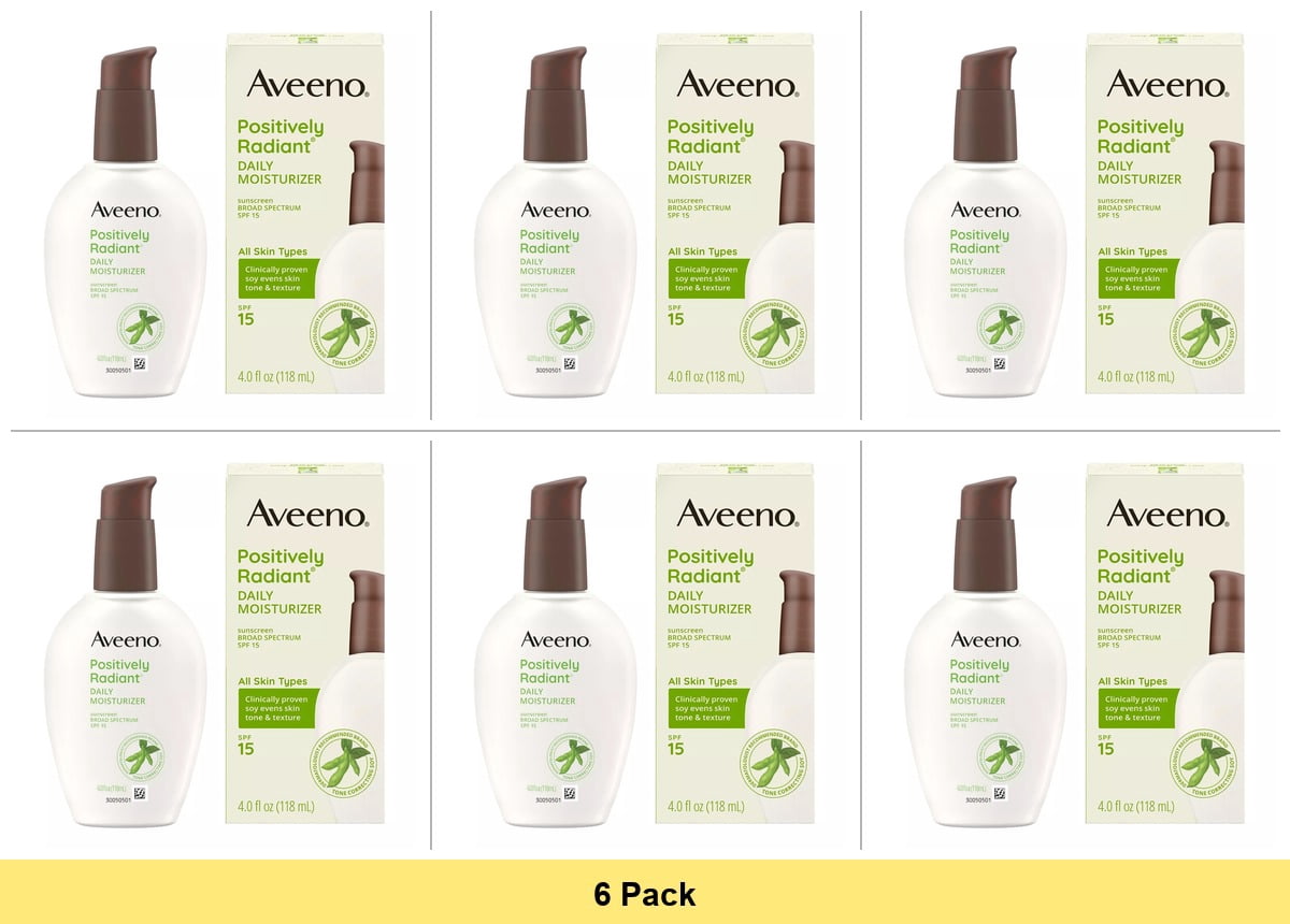 Aveeno Positively Radiant Daily Face Moisturizer Lotion with SPF 15, 4 oz - 6 Pack