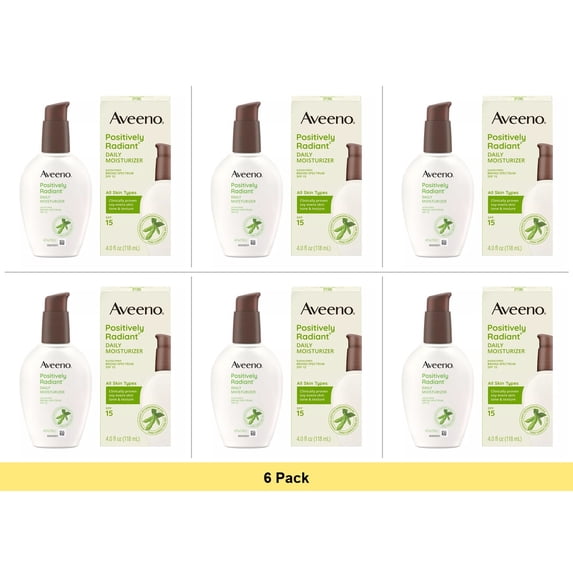 Aveeno Positively Radiant Daily Face Moisturizer Lotion with SPF 15, 4 oz - 6 Pack