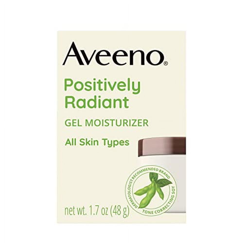 Aveeno Positively Radiant Daily Gel Facial Moisturizer with Hyaluronic Acid Tone-Correcting Soy, Hydrating Brightening Gel Cream Face Moisturizer, Oil-Free, Hypoallergenic, white, 1.7 Fl Oz