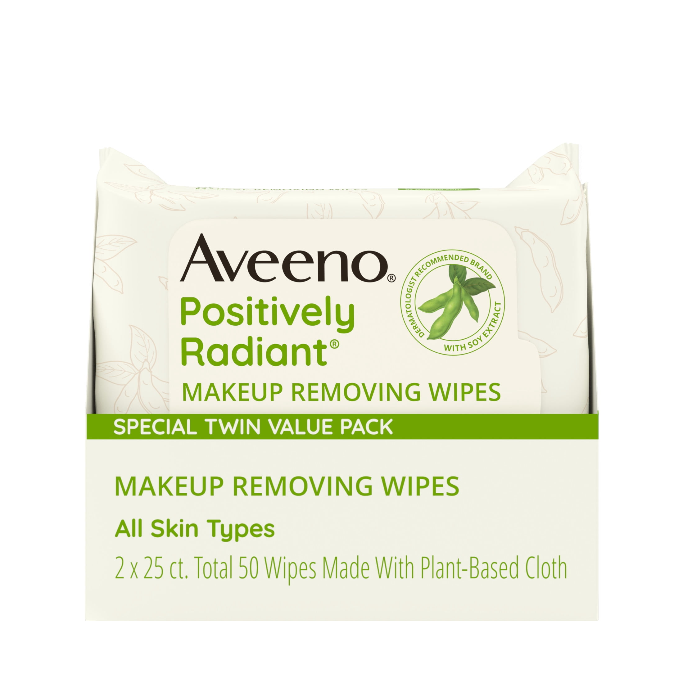 Aveeno Positively Radiant Makeup Remover Facial Wipes, 2 x 25 Count