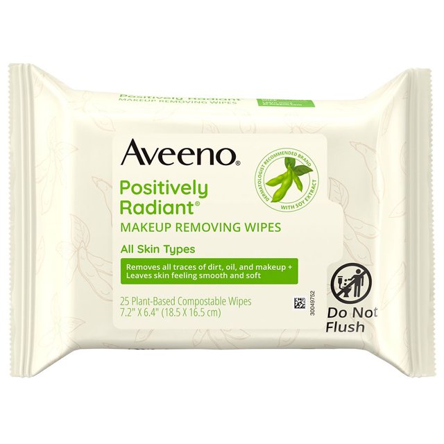 Aveeno Positively Radiant OilFree Makeup Removing Face Wipes 25.0 ea Pack of 2