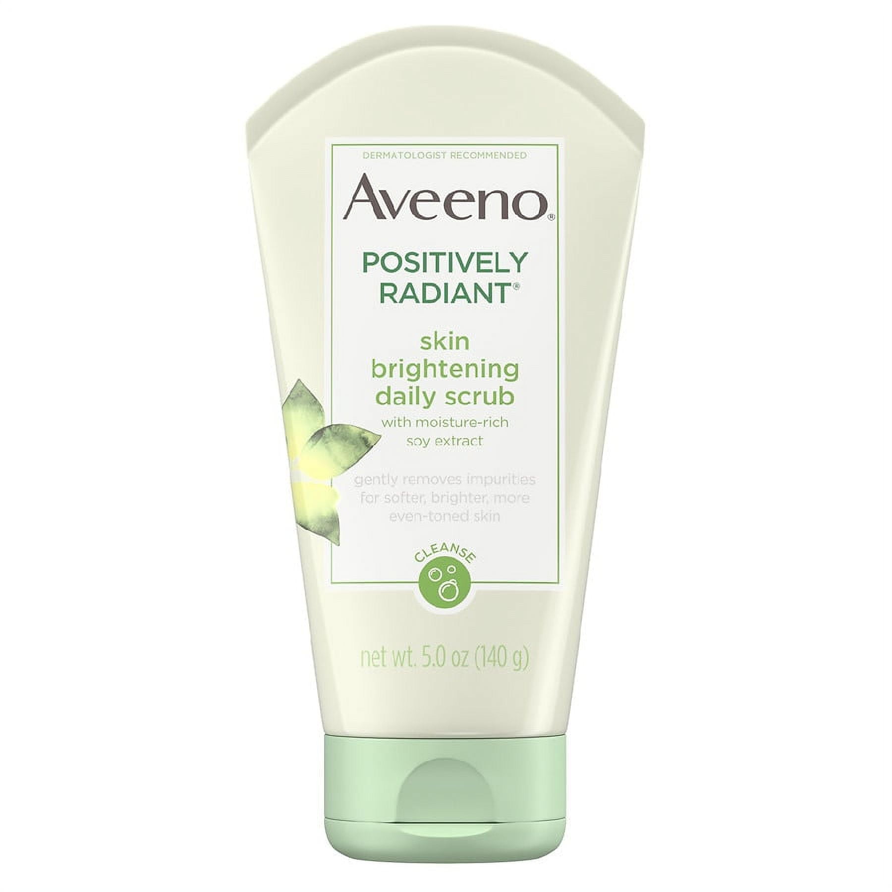 Aveeno Positively Radiant Skin Brightening Exfoliating Daily Facial Scrub, Moisture-Rich Soy Extract, Oil- & Soap-Free Tone-Evening Face Cleanser, Hypoallergenic & Non-Comedogenic, 5 oz