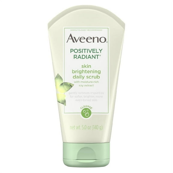 Aveeno Positively Radiant Skin Brightening Exfoliating Daily Facial Scrub, Moisture-Rich Soy Extract, Oil- & Soap-Free Tone-Evening Face Cleanser, Hypoallergenic & Non-Comedogenic, 5 oz