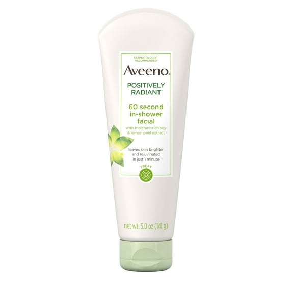 Aveeno Positively Radiant Soy, Glycolic Acid, and Kaolin Clay 60 Second in-Shower Facial Cleanser Liquid, 5 oz