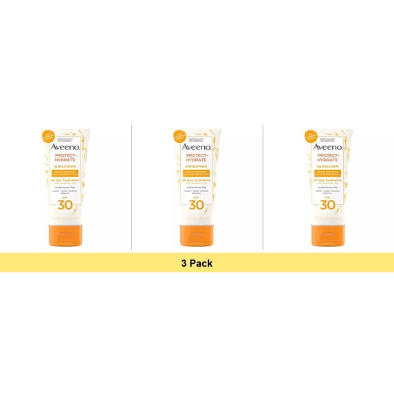 Aveeno Protect + Hydrate Moisturizing Body Sunscreen Lotion SPF 60 with Prebiotic Oat, 3.0 fl oz - 3 Pack